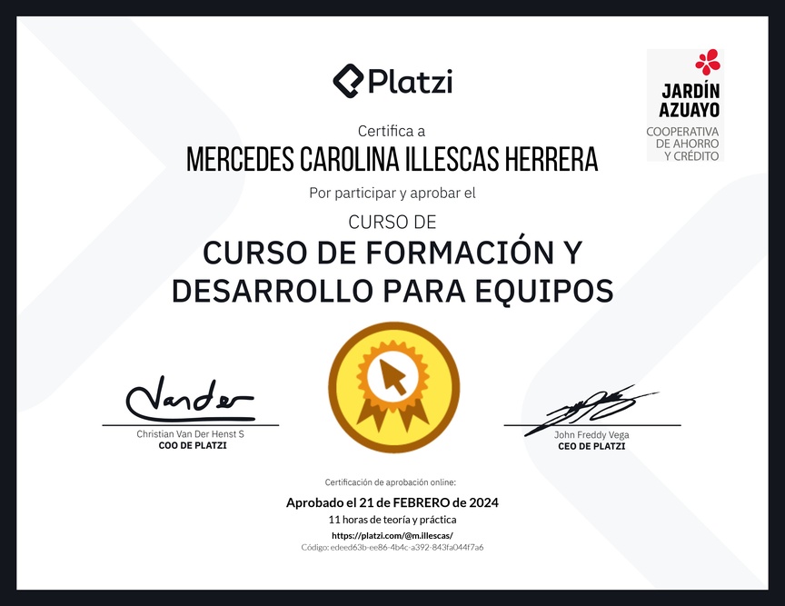 Diploma del Curso de Formación y Desarrollo para Equipos