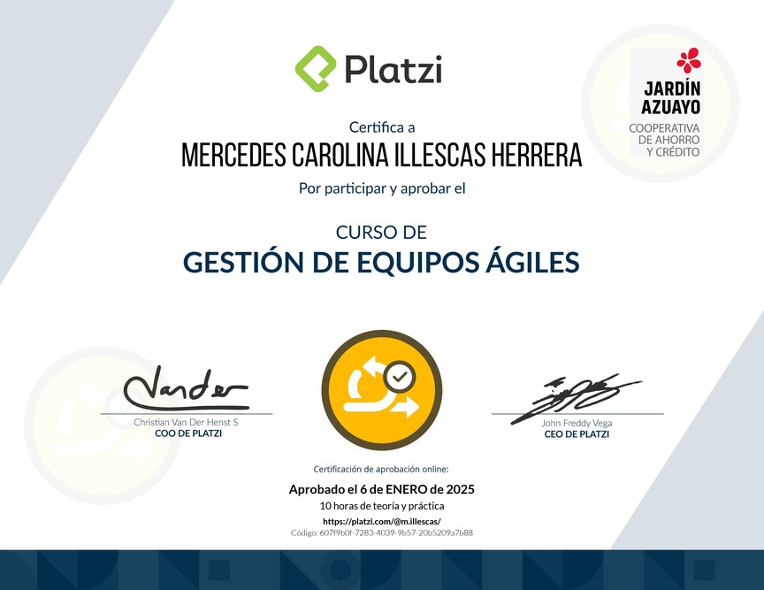 Diploma del Curso de Gestión de Equipos Ágiles