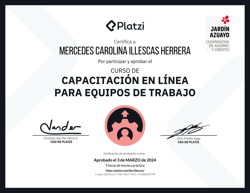 Diploma del Curso de Capacitación en Línea para Empresas