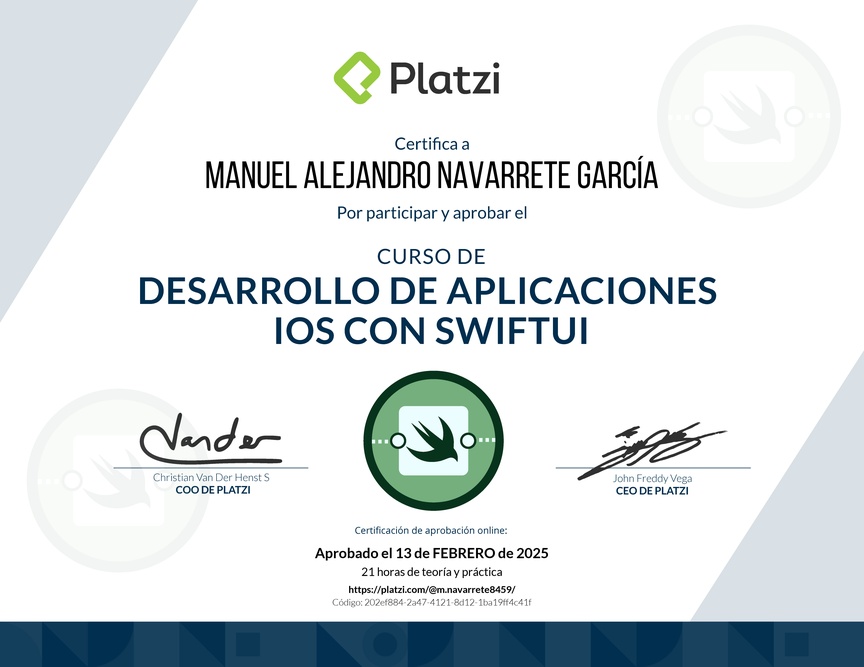 Diploma del Curso de Desarrollo de Aplicaciones iOS con SwiftUI