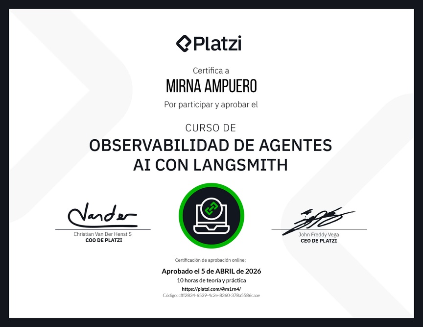 Diploma del Curso de Observabilidad de Agentes AI con LangSmith