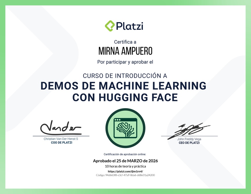 Diploma del Curso de Experimentación en Machine Learning con Hugging Face