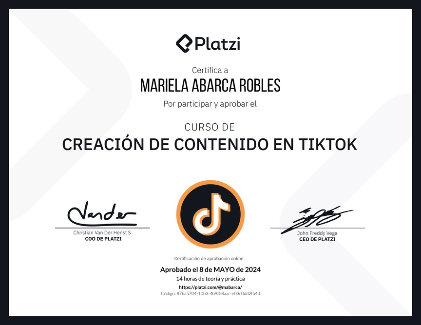 Diploma del Curso de Estrategia de Contenido de TikTok