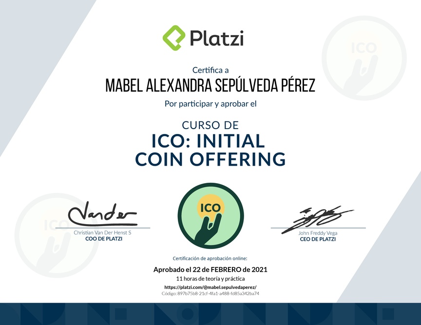 Diploma del Curso de ICO: Initial Coin Offering