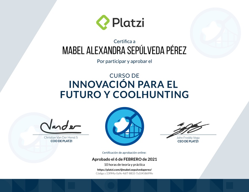 Diploma del Curso de Innovación para el Futuro y Coolhunting