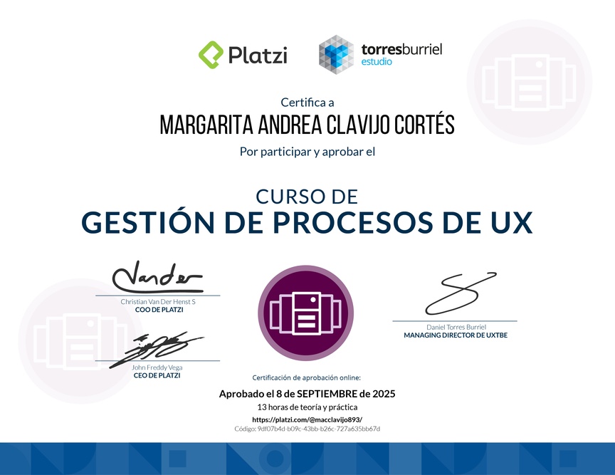 Diploma del Curso de Gestión de Procesos UX