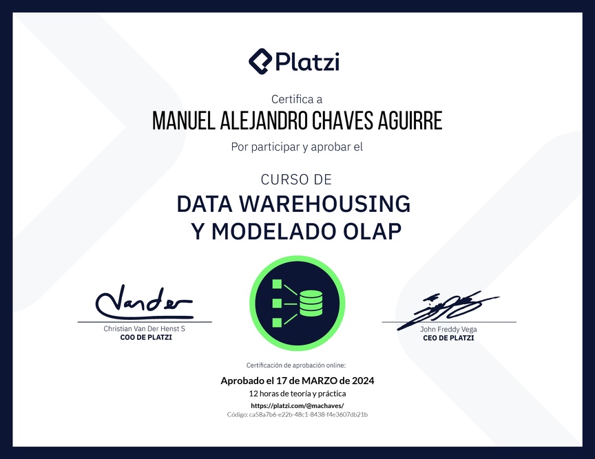Diploma del Curso de Data Warehousing y Modelado OLAP