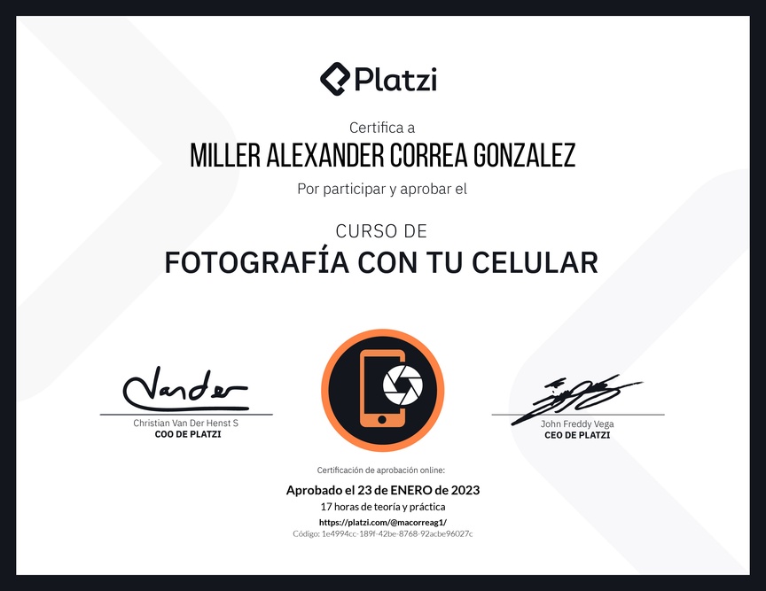 Diploma del Curso de Fotografía con tu Celular