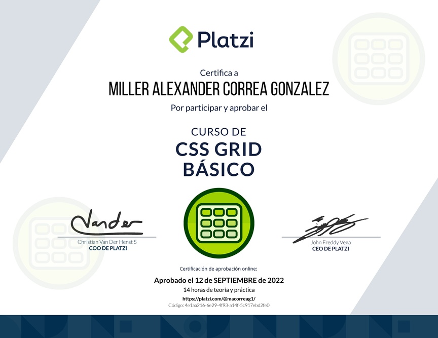 Diploma del Curso de CSS Grid Básico