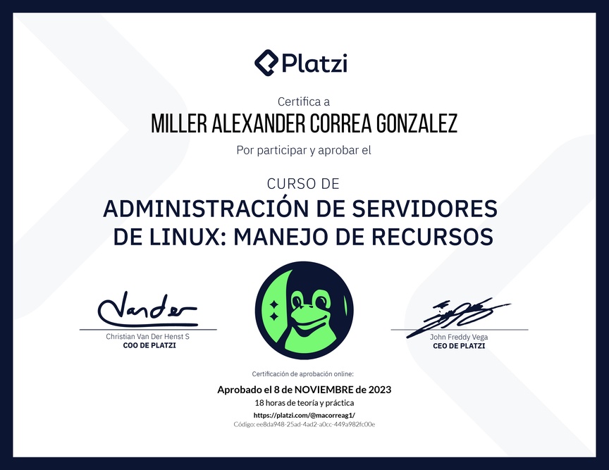 Diploma del Curso de Administración de Servidores Linux: Manejo de Recursos