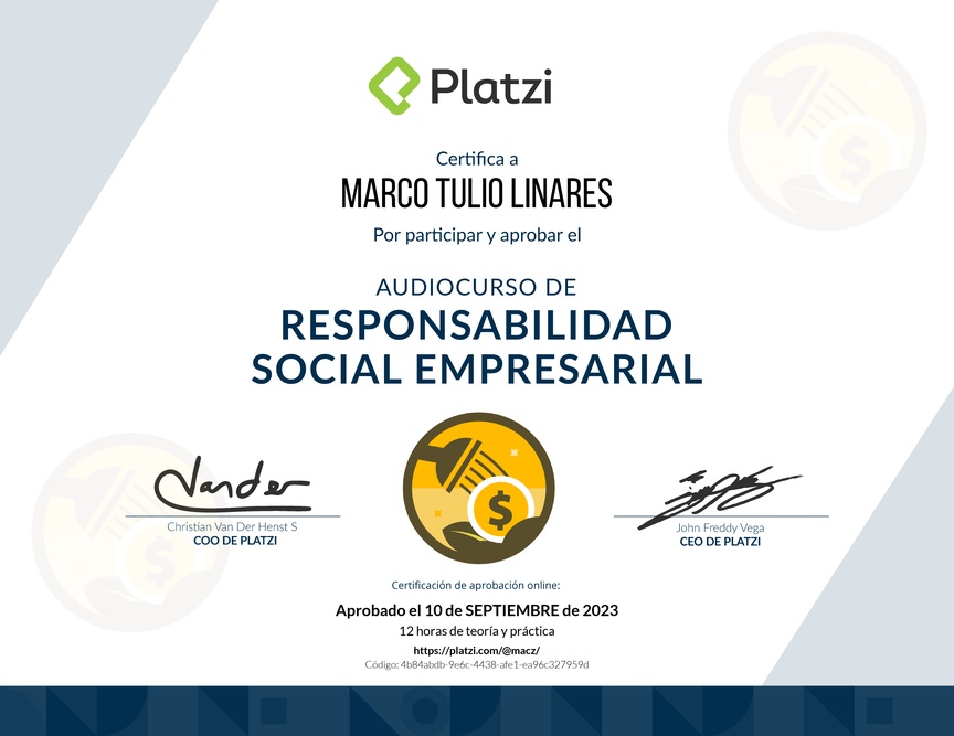 Diploma de Audiocurso de Responsabilidad Social Empresarial