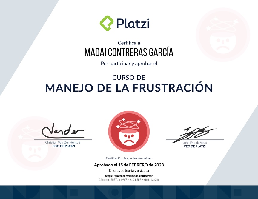 Diploma del Curso de Manejo de la Frustración