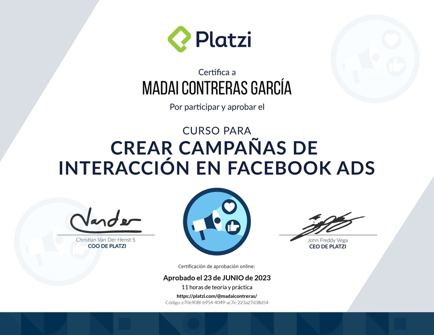 Diploma del Curso de Incremento de Seguidores e Interacción con Facebook Ads