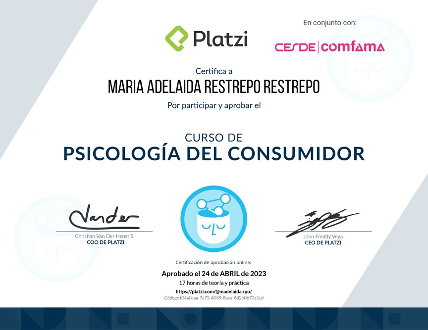 Diploma del Curso de Psicología del Consumidor