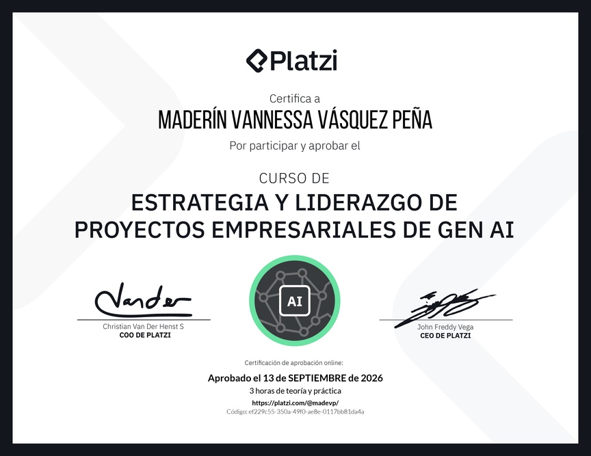 Diploma del Curso de Estrategia y Liderazgo de Proyectos Empresariales de Gen AI
