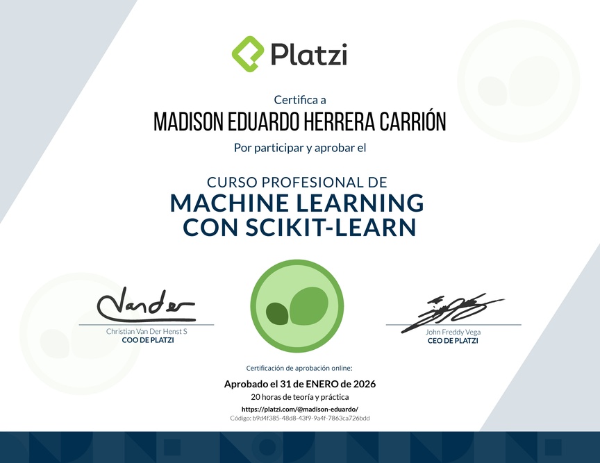 Diploma del Curso Profesional de Machine Learning con scikit-learn