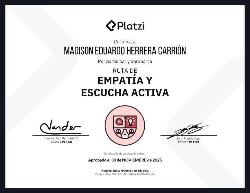 Diploma de la Ruta de Aprendizaje de Empatía y escucha activa