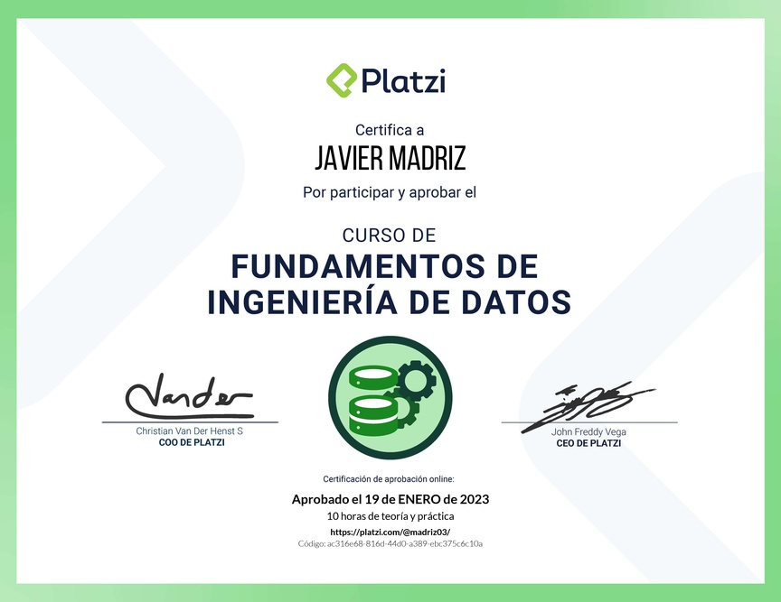 Diploma del Curso de Fundamentos de Ingeniería de Datos