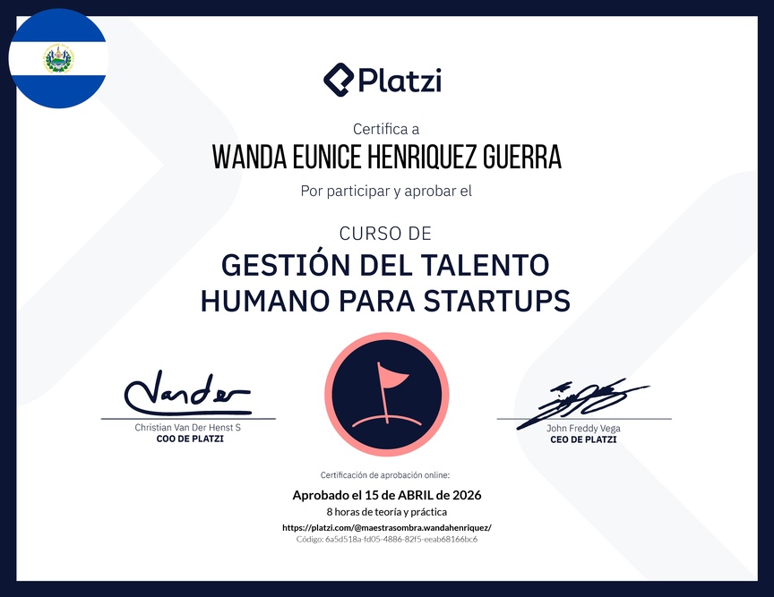 Diploma del Curso de Gestión del Talento Humano para Startups