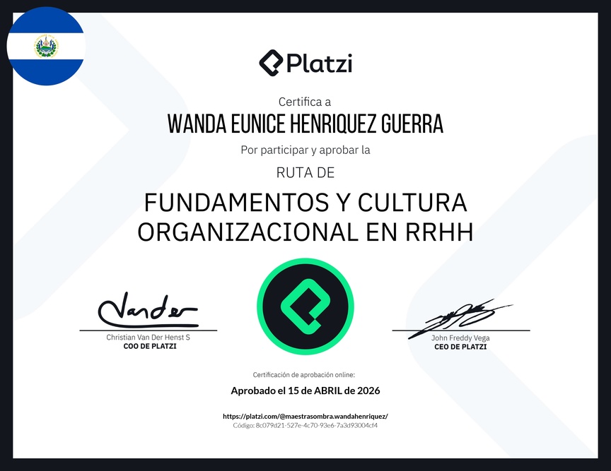 Diploma de la Ruta de Aprendizaje de Fundamentos y Cultura Organizacional en RRHH