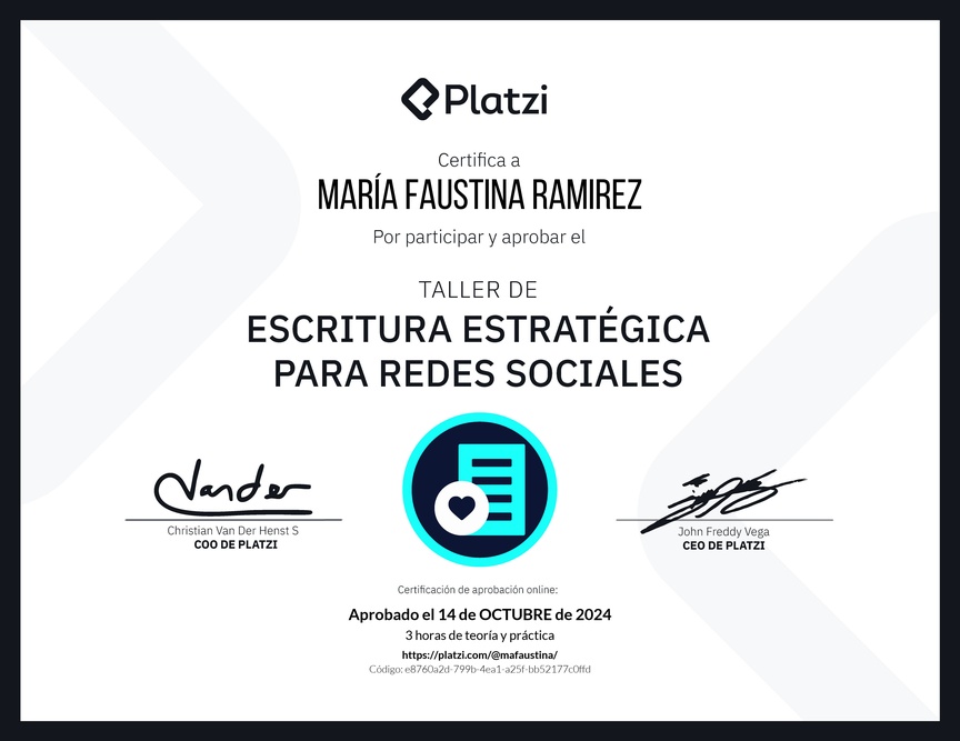 Diploma de Taller de Escritura Estratégica para Redes Sociales