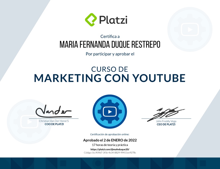 Diploma del Curso de Marketing con YouTube