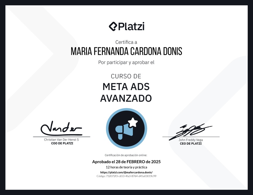 Diploma del Curso de Meta Ads Avanzado: Conoce Nuevas Funcionalidades