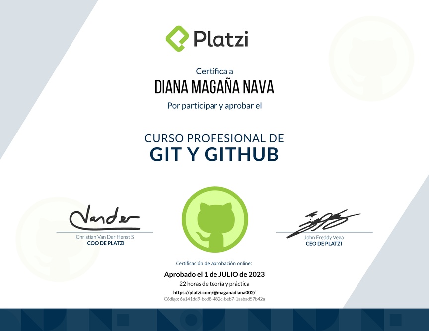 Diploma del Curso Profesional de Git y GitHub
