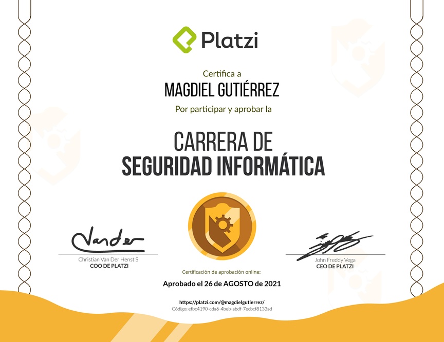 Diploma de la Ruta de Aprendizaje de Seguridad Informática