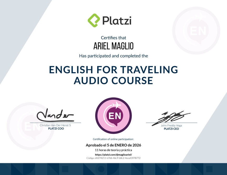 Diploma de Audio Curso de Inglés para Viajes