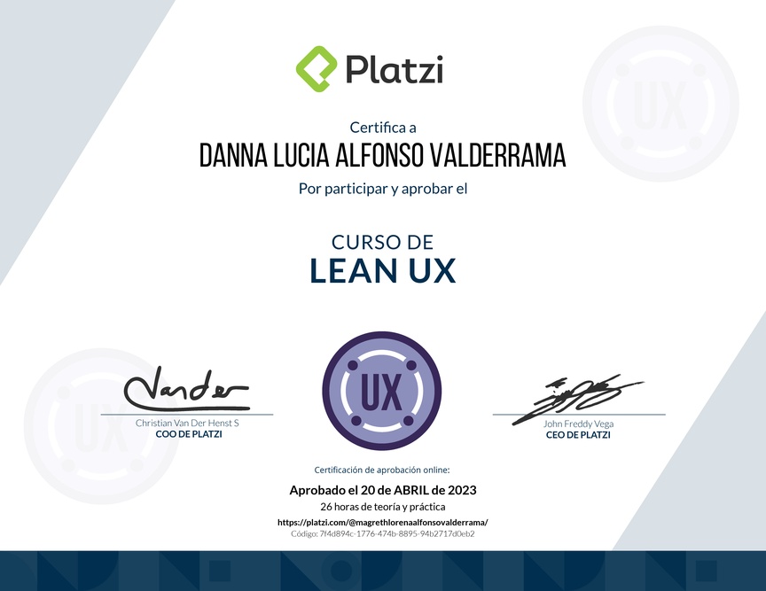 Diploma del Curso de Lean UX Práctico