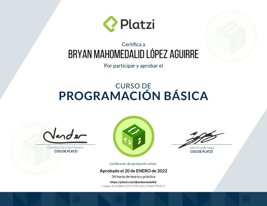 Diploma del Curso Básico de Programación