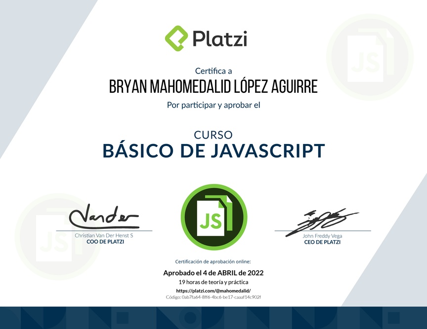 Diploma del Curso Básico de JavaScript