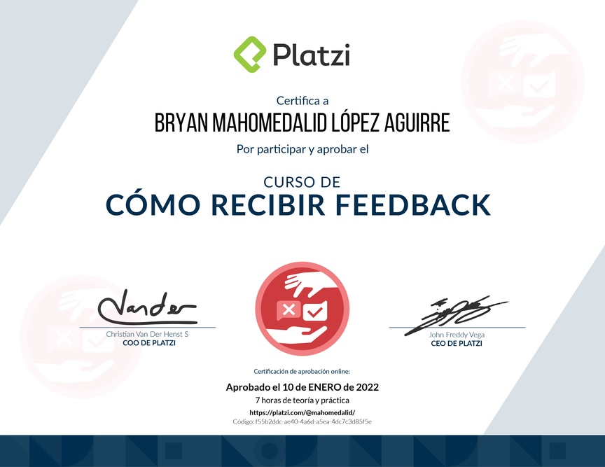 Diploma de Audiocurso de Cómo Recibir Feedback