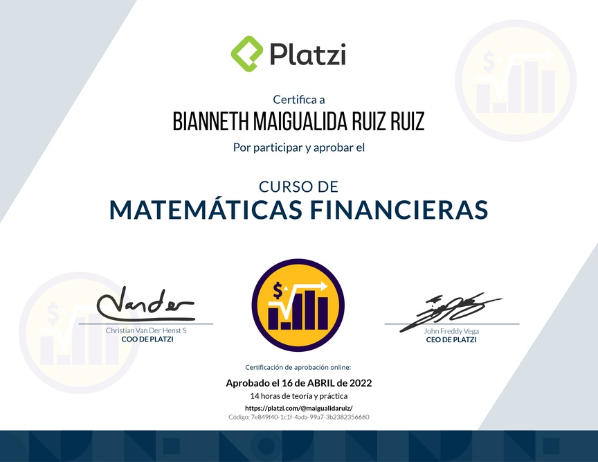Diploma del Curso de Matemáticas Financieras