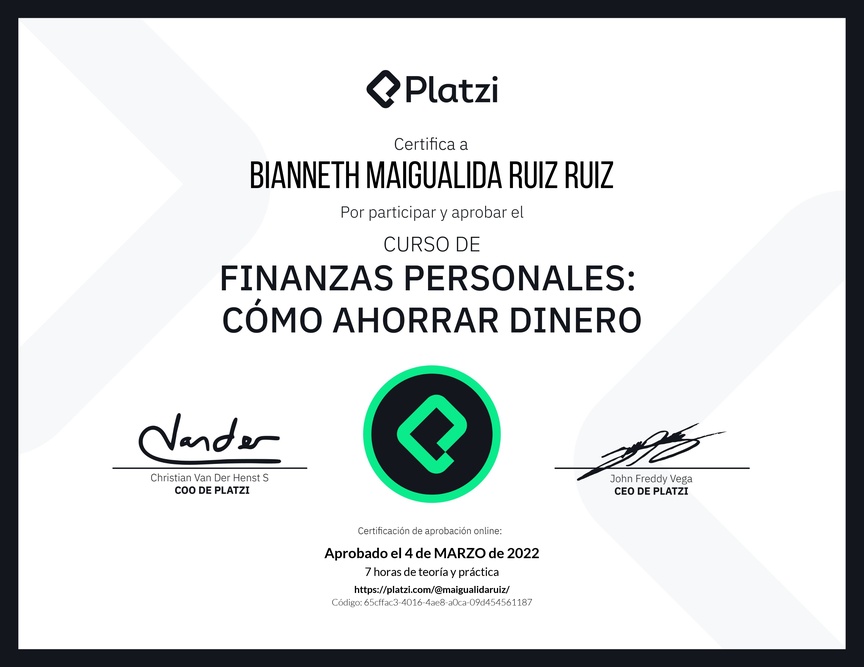 Diploma del Curso de Estrategias de Ahorro y Planificación Financiera