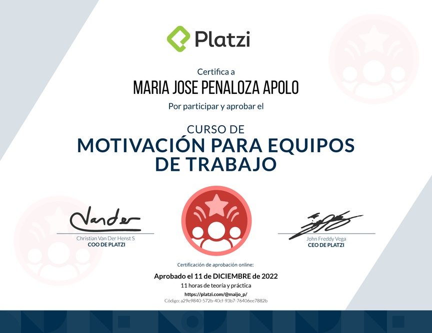 Diploma del Curso de Motivación para Equipos de Trabajo