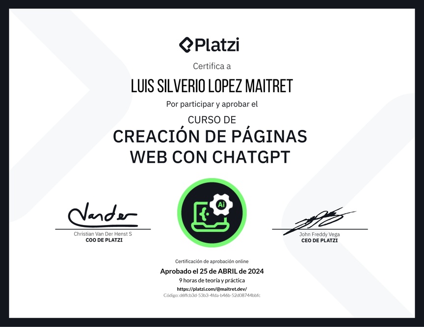 Diploma del Curso de Creación de Páginas Web con ChatGPT