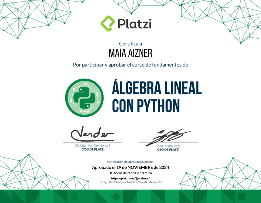 Diploma del Curso de Fundamentos de Álgebra Lineal con Python