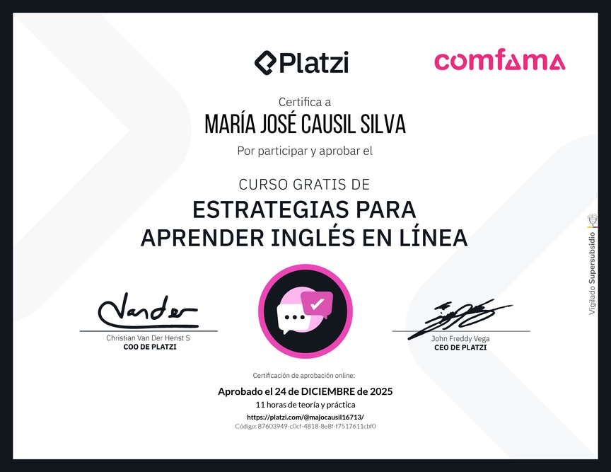 Diploma del Curso Gratis de Estrategias para Aprender Inglés en Línea