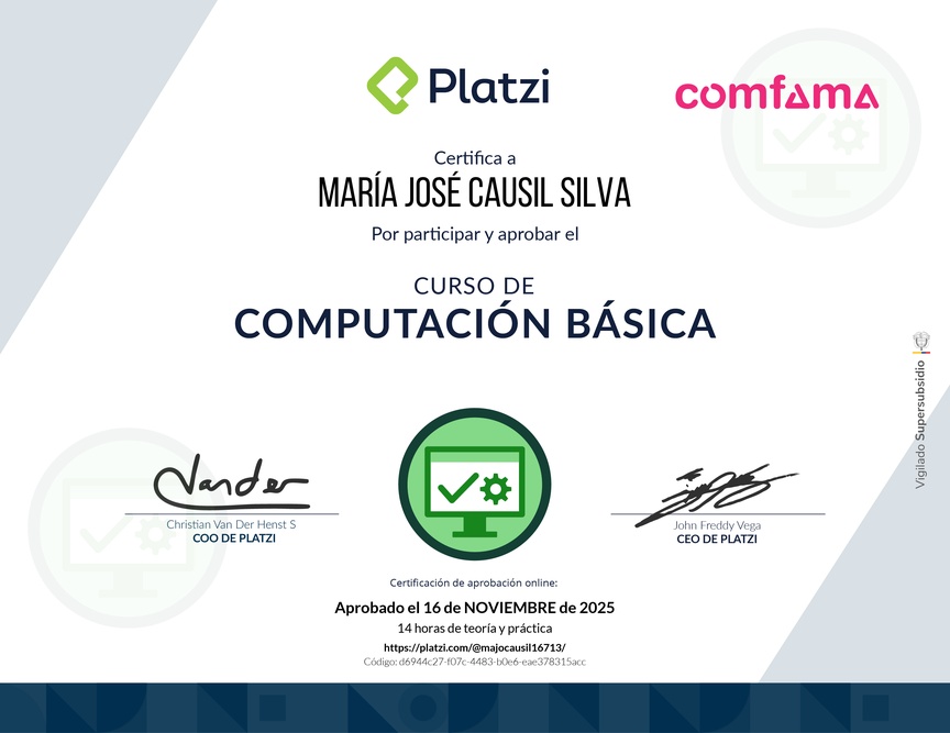 Diploma del Curso Básico de Computadores e Informática