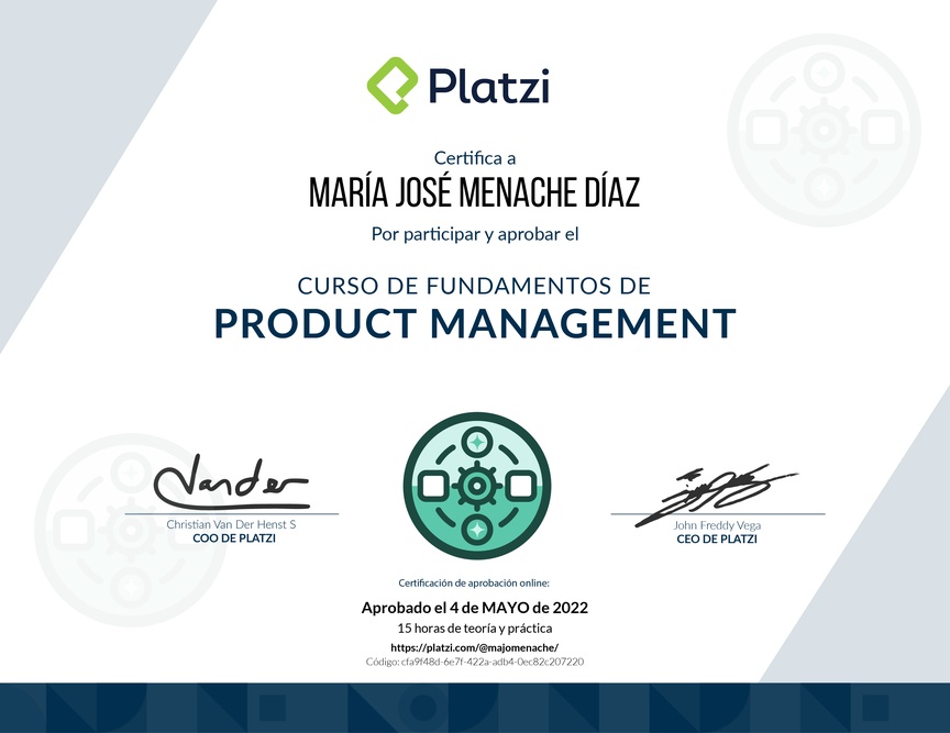 Diploma de Audiocurso de Fundamentos para Product Managers