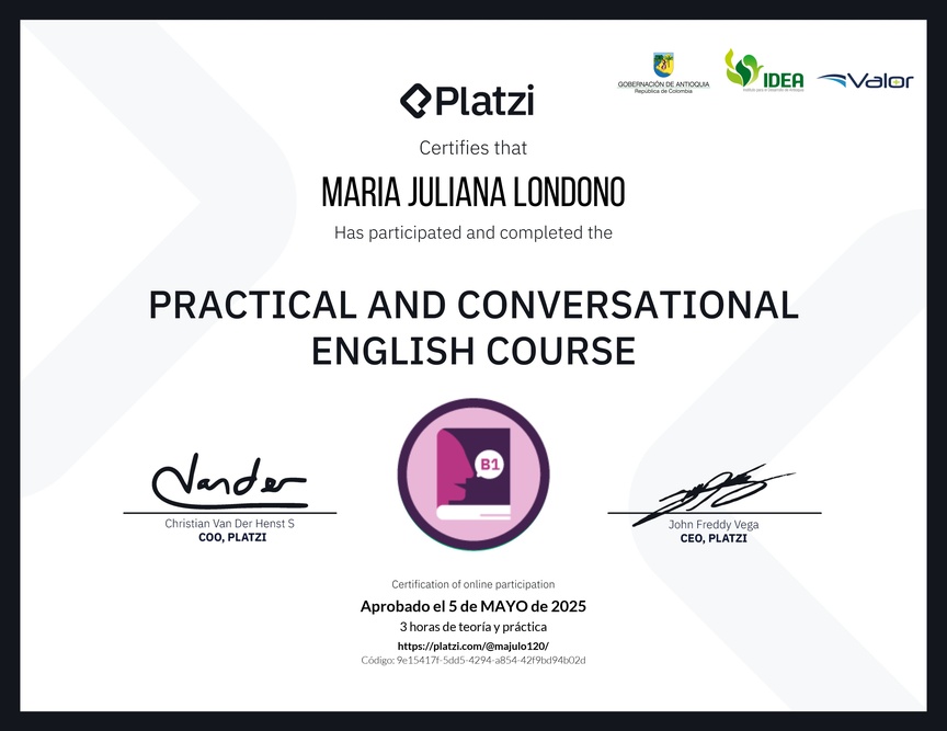 Diploma del Curso de Inglés Práctico y Conversacional