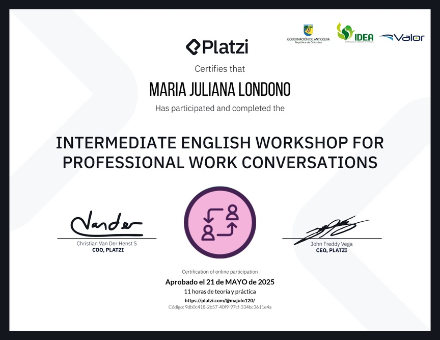 Diploma del Curso de Inglés Práctico para Conversaciones de Trabajo