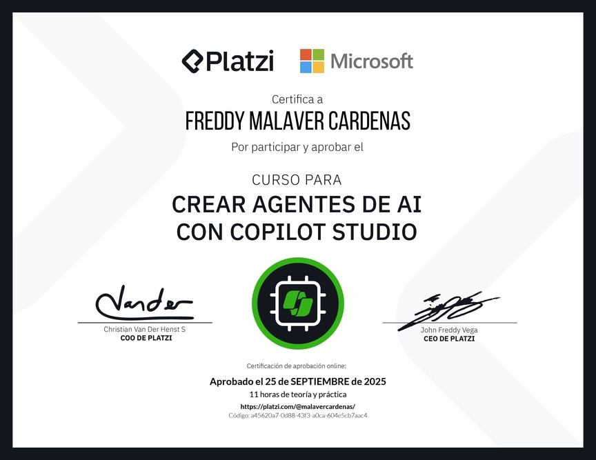 Diploma del Curso Gratis para Crear Agentes de AI con Copilot Studio