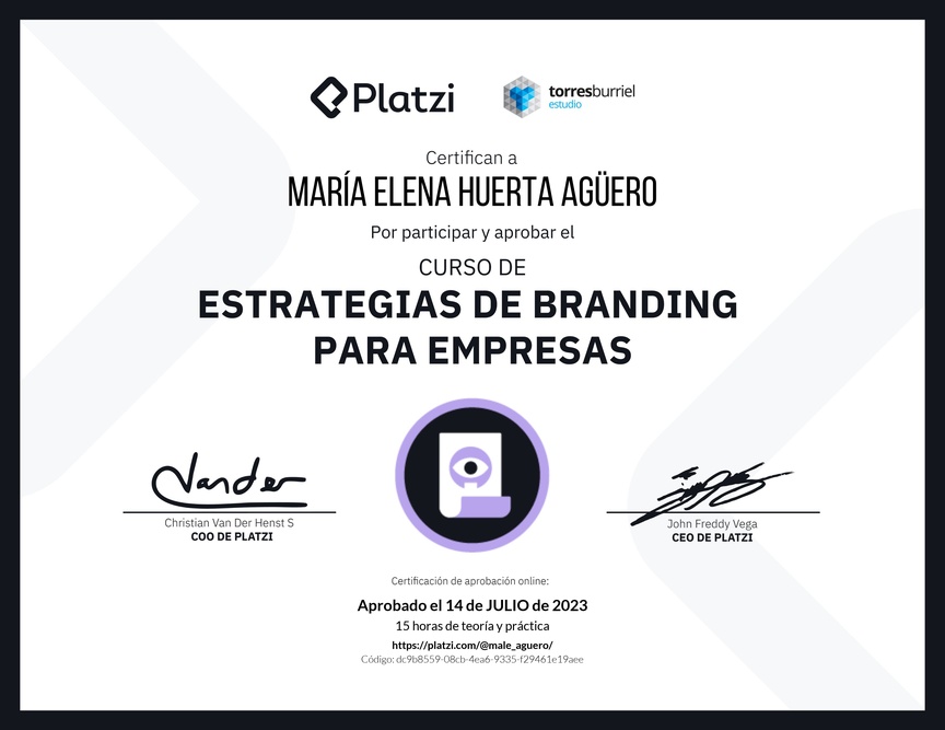 Diploma del Curso de Diseño y Desarrollo de Estrategias de Marca