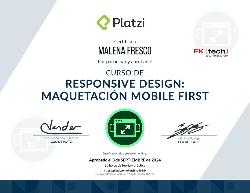 Diploma del Curso de Responsive Design: Maquetación Mobile First
