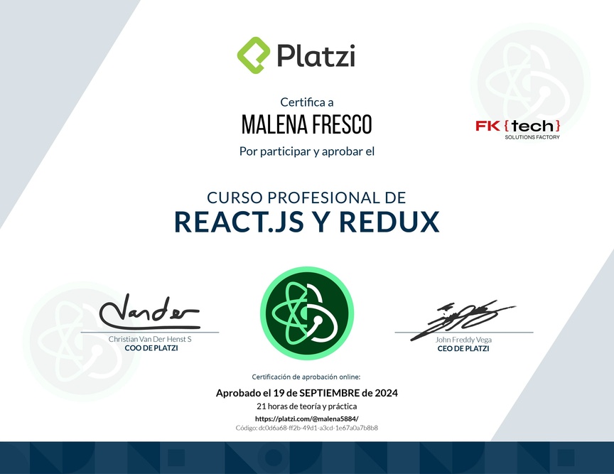 Diploma del Curso Profesional de React.js y Redux
