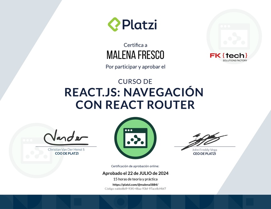Diploma del Curso de React.js: Navegación con React Router