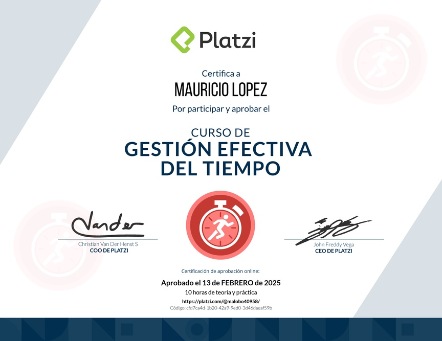 Diploma del Curso de Gestión Efectiva del Tiempo